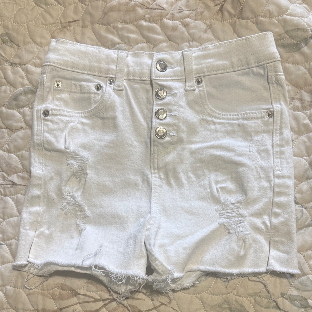 True Craft White Ripped Denim Shorts